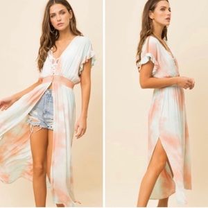 Tie Dye Maxi Swim Coverup Kimono